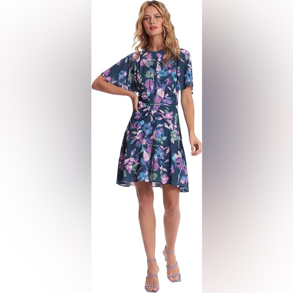 Donna Morgan Women's V-Front Bell Sleeve Mini Dress 12